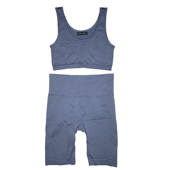 hunter & brown Pants - Hunter & Brown blue Seamless Ribbed Workout Set bra shorts size Small medium